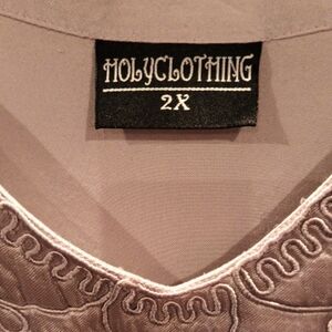 FINAL PRICE HOLYCLOTHING beige/taupe l/s embroidered v-neck maxi dress 2X